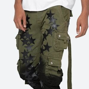 MNML Olive Cargo Pants with Black Star Accents